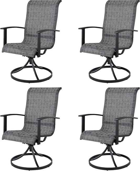 Grand patio Outdoor Swivel Dining Chairs 4-Piece Patio Dining Chairs Set Mesh Sling Patio High Back Swivel Rockers, Black & Grey Plaid-VerdiqueGarden