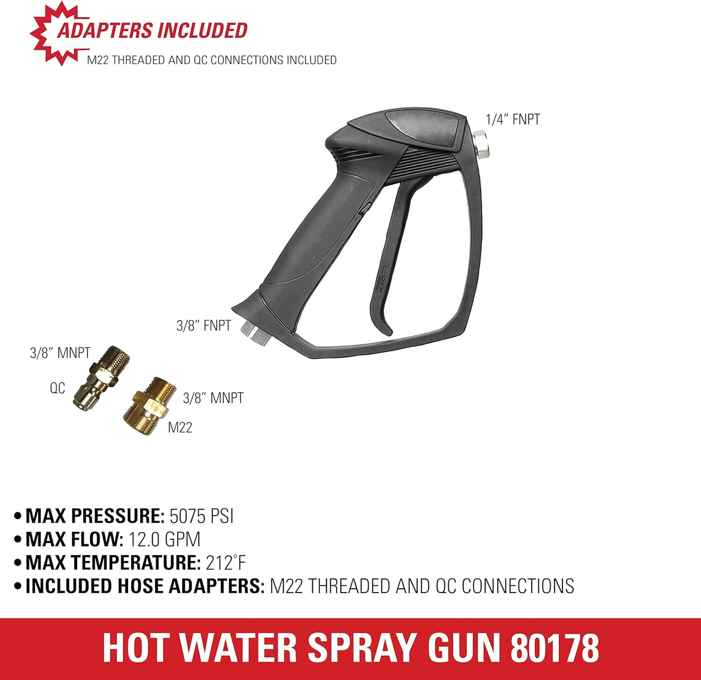 Simpson Cleaning 80178 Universal Hot Water Gun with M22 and QC Adaptors, Rated Up to 5075 PSI, Plain-VerdiqueGarden