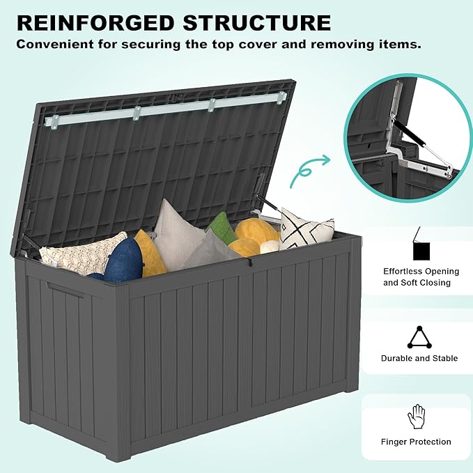 150Gal Outdoor Deck Box Waterproof, Lager Patio Storage Box Indoor and Outdoor Use, Lockable Resin Storage Bin for Patio Furniture Cushions Garden Tools, Package Delivery,UV Resistant-Black-VerdiqueGarden