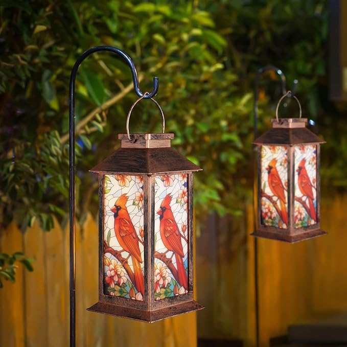 Solar Lantern Outdoor Waterproof Cardinal Garden Decor Birthday Gifts for Women Mom and Grandma Solar LED Plastic Decorative Hanging Light for Yard(Cardinal)-VerdiqueGarden