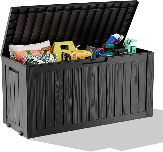 75 Gallon Outdoor Storage Box – Waterproof Deck Box for Patio & Garden,Black-VerdiqueGarden