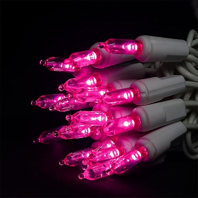Pink LED Christmas Lights - 35 Count Pink Christmas String Lights for Small Tree, Crafts, Bedroom, Wedding, Indoor and Outdoor Valentines Day Decorations, 11 Feet White Wire, UL Certified, Connectable-VerdiqueGarden