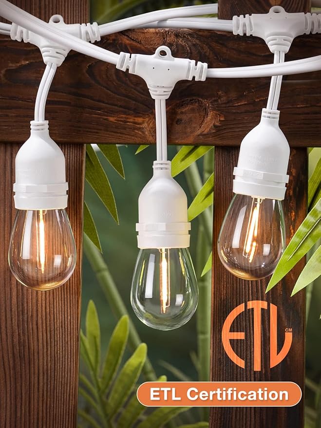 addlon LED Outdoor String Lights 48FT with Dimmable Edison Vintage Shatterproof Bulbs and Commercial Grade Weatherproof Strand - ETL Listed Heavy-Duty Decorative Cafe, Patio, Market Light White-VerdiqueGarden