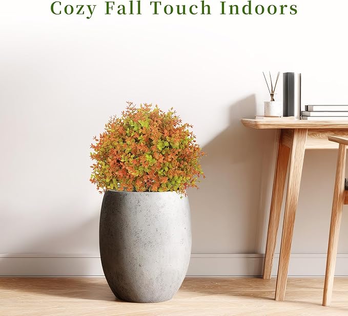 24" Fall Plants Artificial Boxwood Topiary Trees, UV Resistant Faux Bushes with Ground Spike, Fake Shrubs for Outdoor Planters, Front Porch, Patio, Yard Decor Set of 2-VerdiqueGarden