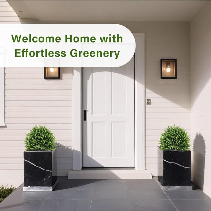 24" Artificial Cedar Topiary Ball Bushes, Set of 2 UV Resistant Fake Trees Outdoor Shrubs with Ground Spike, Weatherproof Faux Plants for Planter, Front Porch, Garden, Yard, Patio Decor-VerdiqueGarden