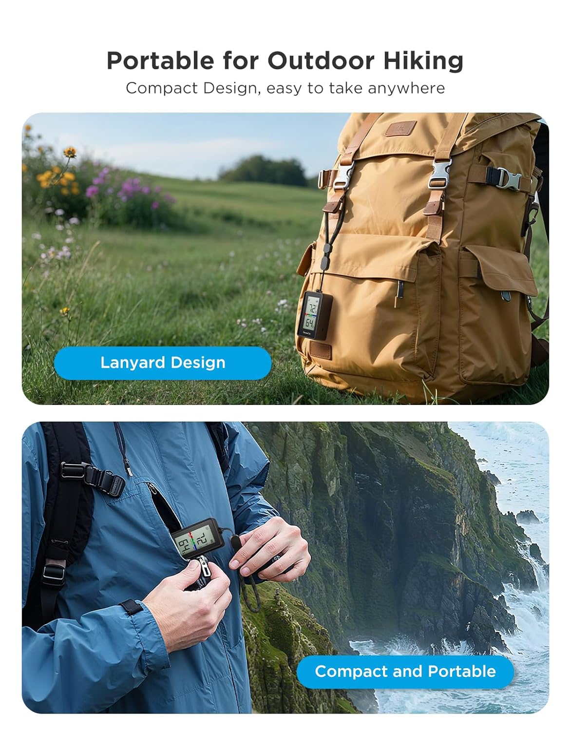 GoveeLife Outdoor Thermometer Hygrometer IP65 Waterproof, Standalone Digital Display, 197ft Buletooth Range, Notification Alerts, 2 Years Data Storage Export, for Camping, Hiking, Patio, Greenhouse-VerdiqueGarden