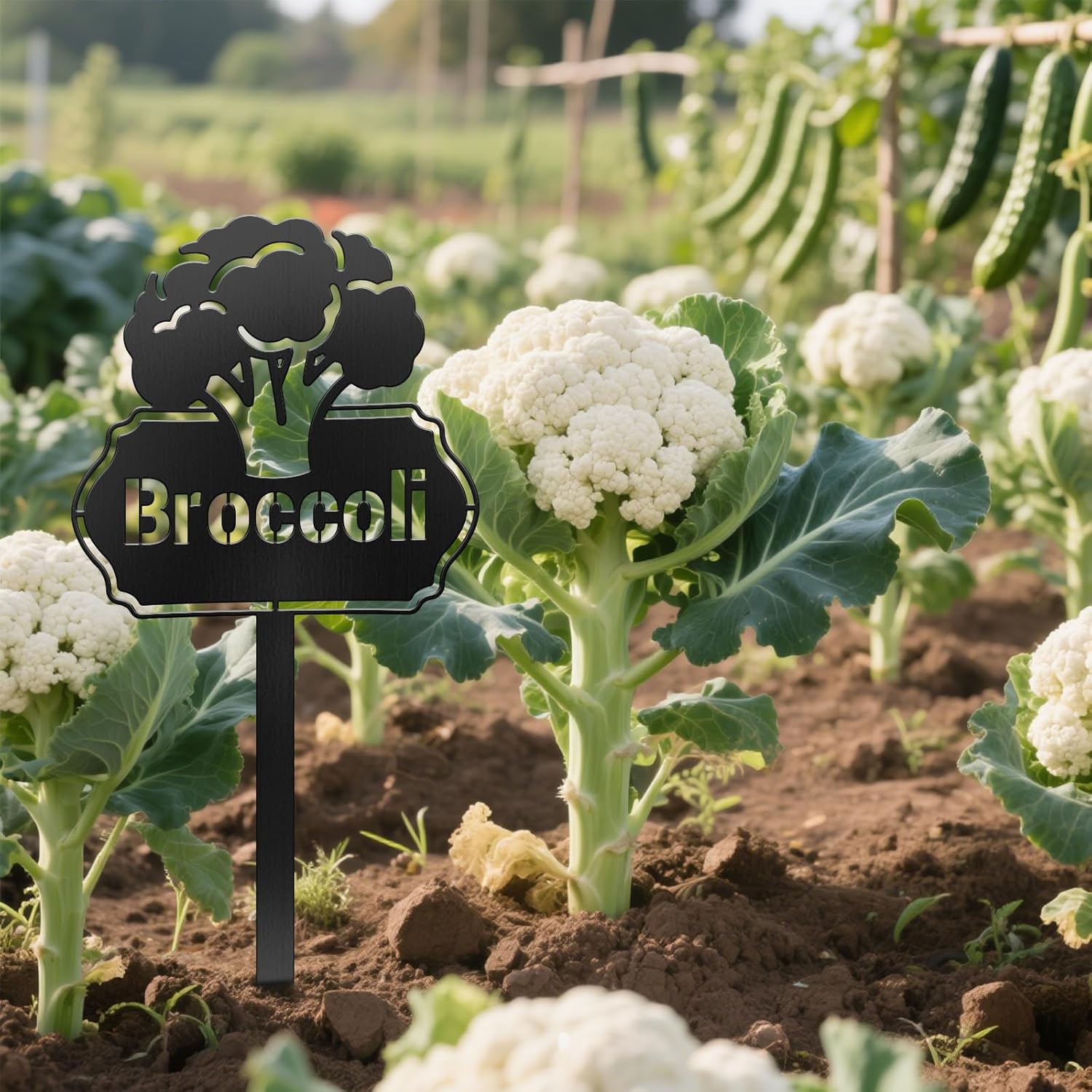 CUTHOLLOW Metal Plant Marker Stake Broccoli for Outdoor Indoor, Waterproof 11.8 inch Cute Garden Plant Labels Sign Tag for Vegetables, Farmhouse Greenhouse Decor - Funny Gardening Gifts-VerdiqueGarden