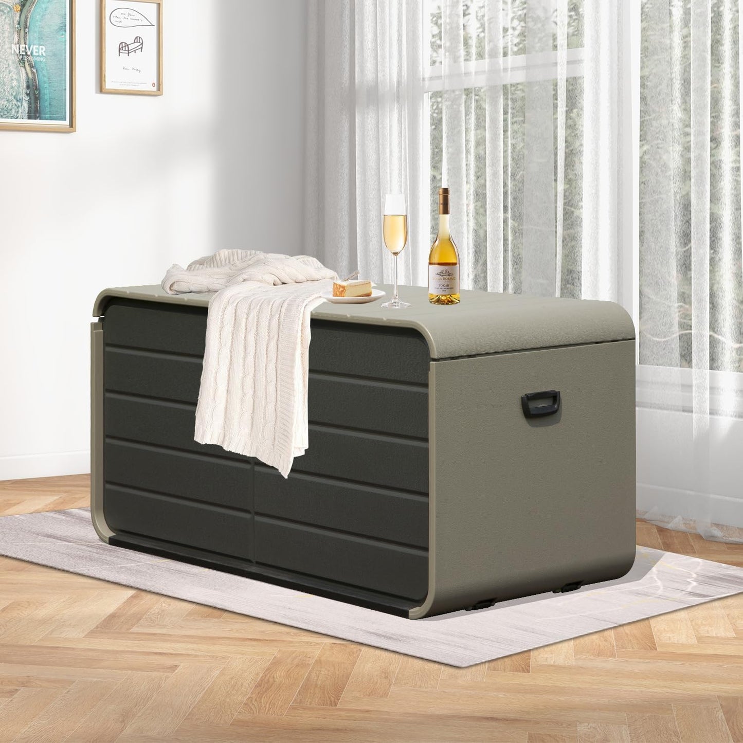 Domi 200 Gallon Outdoor Storage Box – Waterproof, UV-Resistant Deck Box with Lockable Lid for Patio Furniture, Garden Tools, Delivery Packages (Large Resin Storage Bin）-VerdiqueGarden