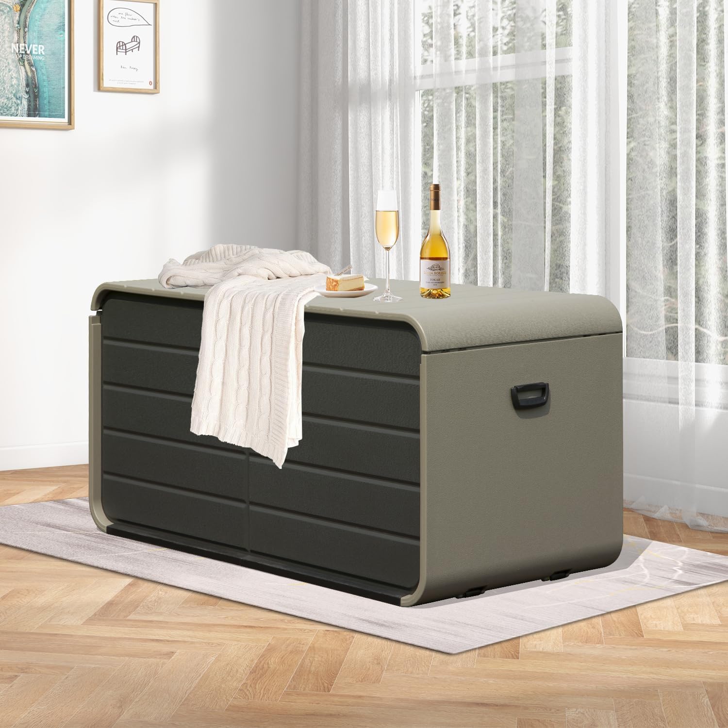 Domi 200 Gallon Outdoor Storage Box – Waterproof, UV-Resistant Deck Box with Lockable Lid for Patio Furniture, Garden Tools, Delivery Packages (Large Resin Storage Bin）-VerdiqueGarden