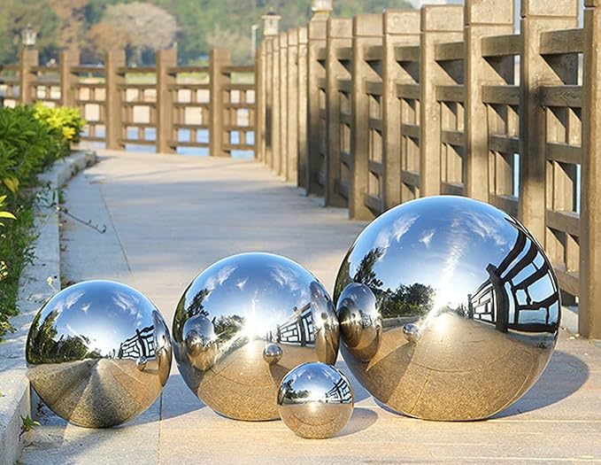 Nerien Gazing Ball, 2 Inch Stainless Steel Garden Mirror Globe, Polished Ornament Sphere, Hollow Floating Reflective Hemisphere, for Home Outdoor Pond Housewarming Swimming Decoration, Silver, 5pcs-VerdiqueGarden