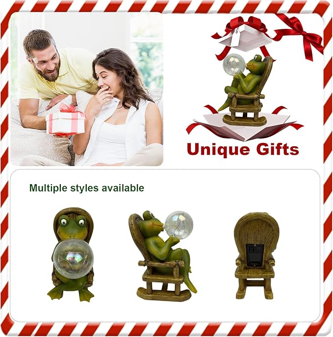 Funoasis Garden Outdoor Frog with Solar Powered Lamp Unique Gifts for Mom Outside Decor for Lawn Balcony Home Ornaments-VerdiqueGarden