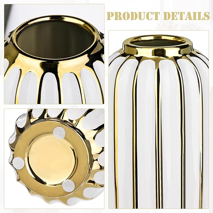 Briful Gold Plated Lantern Ceramic Vase Home Decor Creative Design Porcelain Decorative Flower Vase 11.02'' White Ceramic Vases for Wedding Anniversary Decoration-VerdiqueGarden