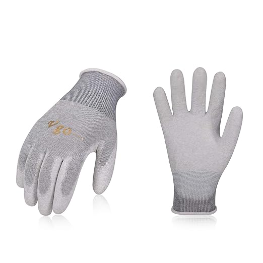 Vgo... 3 Pairs Safety Work Gloves,Gardening Gloves,Polyurethane Coated,Dipping Gloves,Latex Free(Szie L,Gray&White,PU6029)-VerdiqueGarden