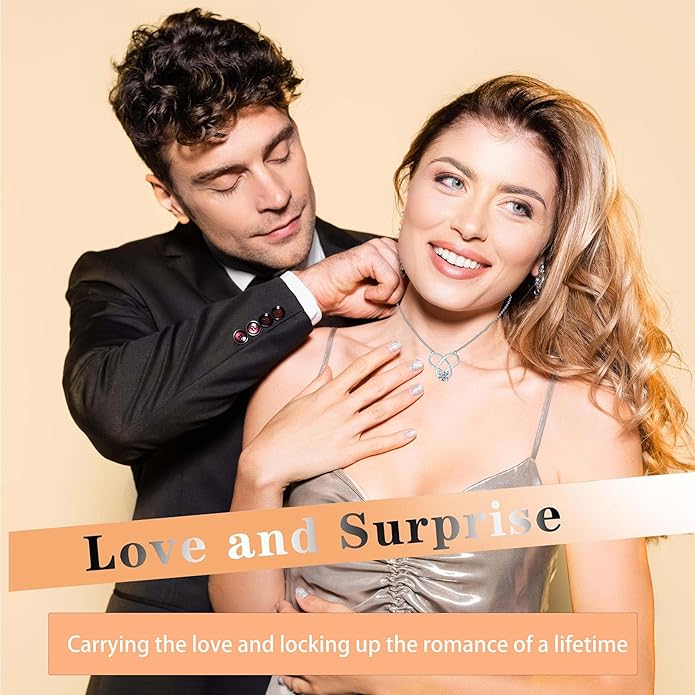 Infinity Necklace for Women, 925 Sterling Silver Heart Necklace with 5A Zircon, White Gold Plated Adjustable Chain, Gift for Valentine's Day, Birthday, Anniversary for Wife, Girlfriend, Mom