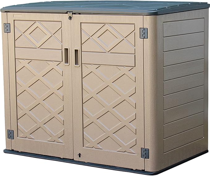 Large Horizontal Storage Sheds,38 cu.ft Resin Garden Shed Weather Resistance,Outdoor Storage Box Lockable for Patio,Backyard,Garden,Home(Brown)-VerdiqueGarden