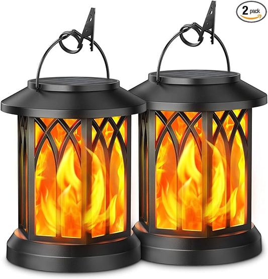 KOOPER Hanging Solar Lights Lantern Outdoor, Flickering Flames Solar Outdoor Lights, Solar Lanterns Outdoor Waterproof with Bigger Solar Panel, Auto ON/Off Solar Lantern for Yard Garden Decor, 2 Pack-VerdiqueGarden