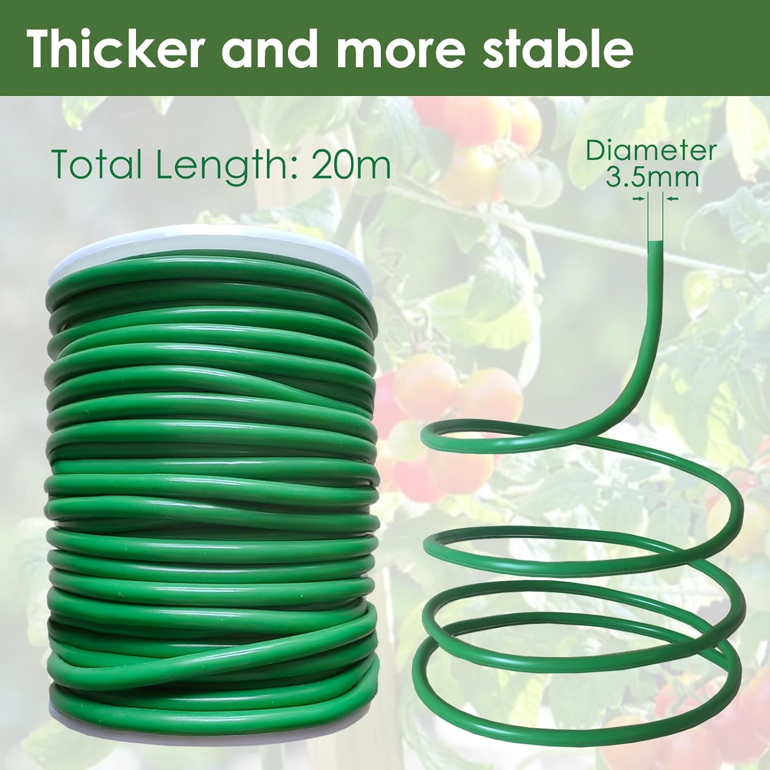 Soft Plant Tie Garden Plant Twist Tie TPR Plant Supply, for Supporting and Fixing Garden Planting Branches Vines, Stems, for Garden, Office, Home Organizing (65.6ft /3.5mm Diameter, Green)-VerdiqueGarden