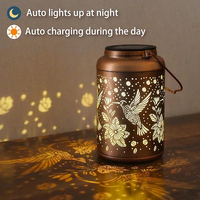 2 Pack Hummingbird Solar Lanterns Outdoor Waterproof Hanging Solar Lights, Birthday Gifts for Women, Men, Mom, Mothers Day Gifts, Outside, Patio, Outdoor, Yard, Lawn, Balcony-VerdiqueGarden
