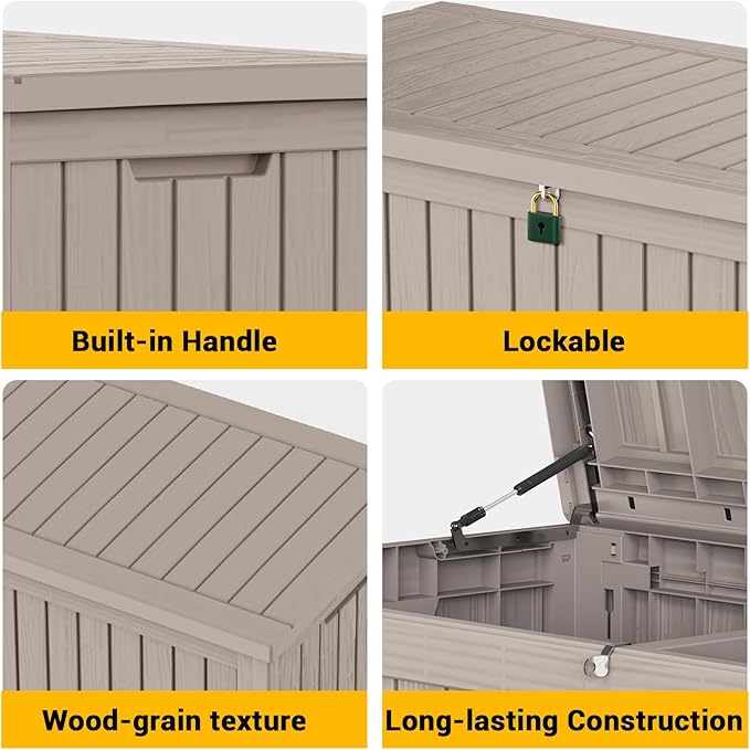 182 Gallon Deck Box Waterproof, UV Resistant Resin Outdoor Storage Box with Hydraulic Rod, Lockable Design and Enhanced Durability for Patio, Garden, and Poolside Use-VerdiqueGarden