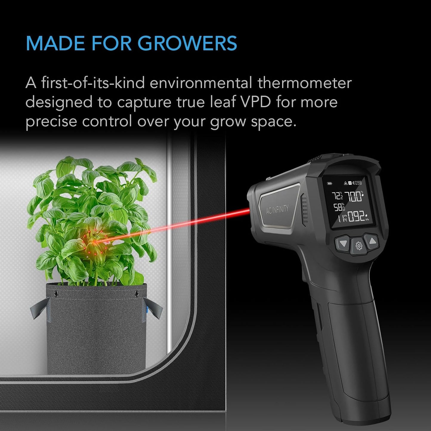 AC Infinity VPD Thermometer, Handheld Environmental Monitor, Captures Leaf VPD and Temperature, Calibrates Smart Controllers, Precision Infrared Range for Plants, Grow Tents, Greenhouses, Terrariums-VerdiqueGarden