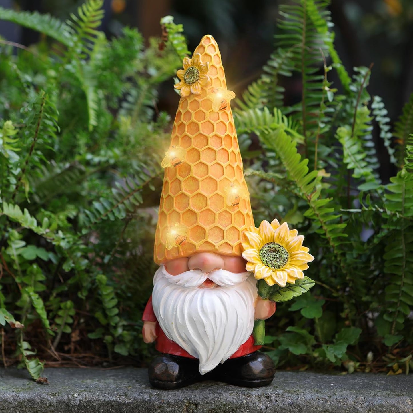 Solar Gnome Garden Decor Outdoor Statue - Gnome Sunflower LED Waterproof Sculptures Lights, Gnome Pond/Yard Statues Outside Decoration, Home, Lawn, Patio, Resin Animal Ornament, Women/Gardening Gift-VerdiqueGarden
