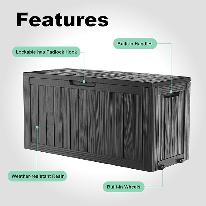 75 Gallon Outdoor Storage Box – Waterproof Deck Box for Patio & Garden,Black-VerdiqueGarden