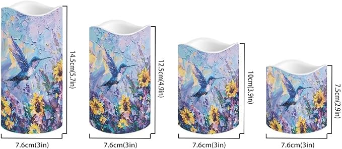 Ystardream Flameless LED Battery Candles Pack of 4 Waterproof Pillar Candles Tealights with 18-Key Timer Remote Colorful Lights for Outdoor Home Decoration Oil Painting Hummingbird-VerdiqueGarden