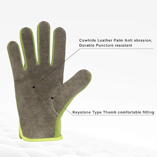 HLDD HANDLANDY Leather Work Gloves for Men & Women, Cowhide Gardening Gloves Utility Work Gloves, Mechanic Construction Driver Gloves (M, Green)-VerdiqueGarden