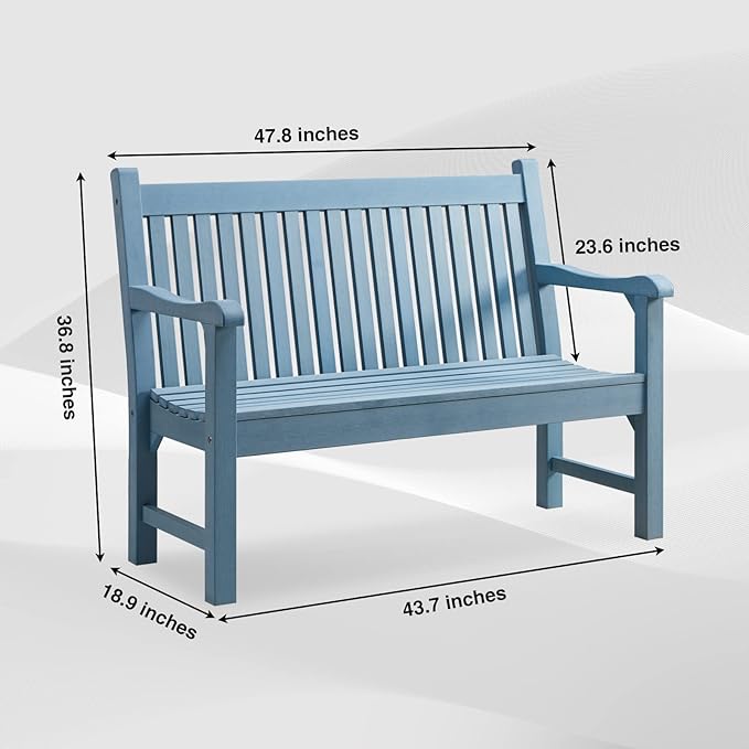Psilvam Garden Bench, 2-Person Poly Lumber Patio Bench, All-Weather Outdoor Bench That Never Rot and Fade, Memorial Bench, Suit for Garden, Porch and Park(Blue)-VerdiqueGarden