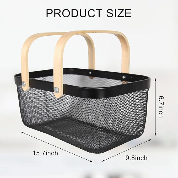 Garden Harvest Basket,Delicate Harvest Basket for Garden Vegetables,Practical Metal Mesh Wire Basket with Handle Suitable for Bathroom,Cabinet,Kitchen(Black)-VerdiqueGarden