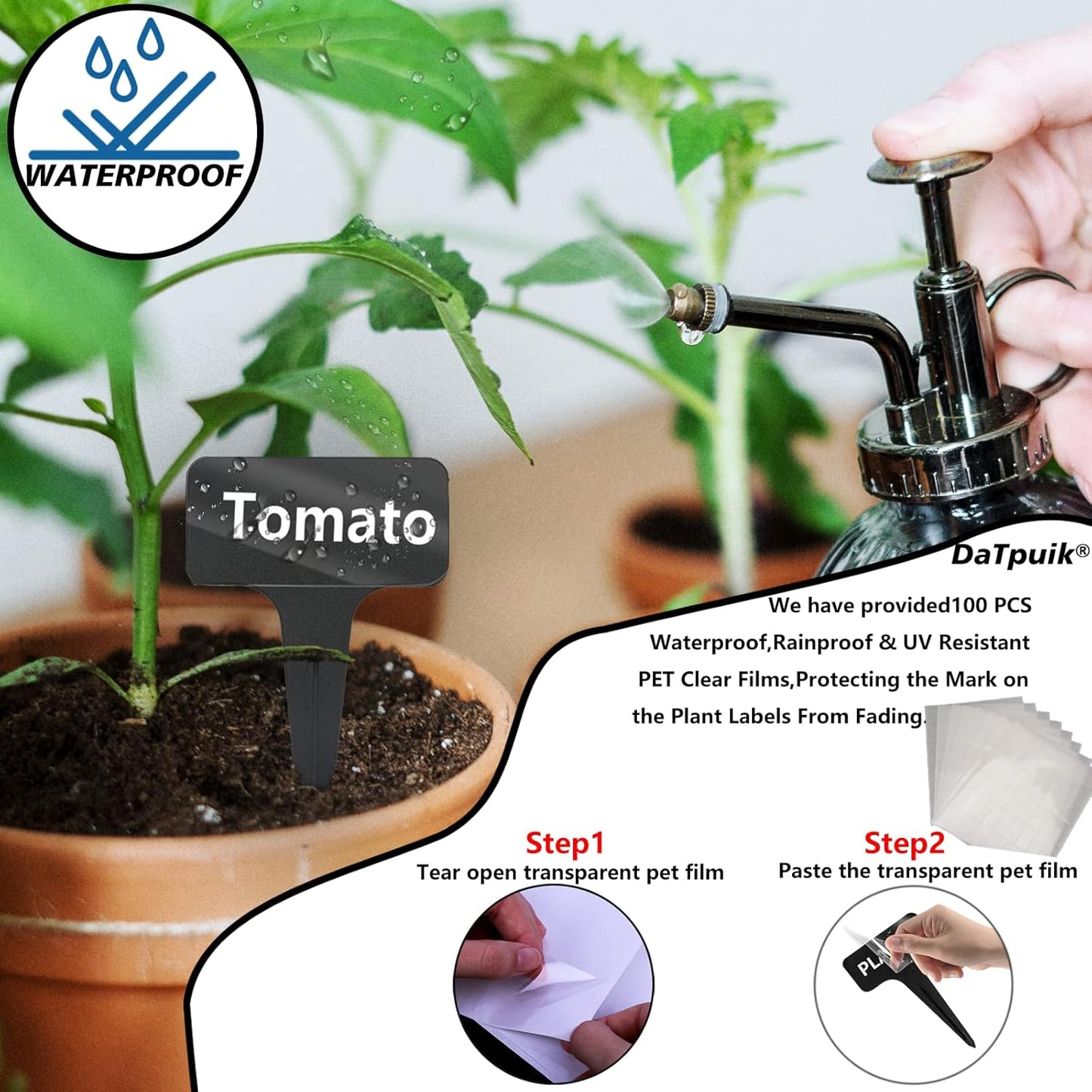 100 Pcs Waterproof Black Durable Plastic Plant Outdoor Garden Labels Nursery Markers T-Type Thick Tags Re-Usable for Vegetables Seedlings-VerdiqueGarden