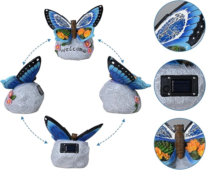 Yiosax-Garden Statue Butterfly Decor-Solar Outdoor Butterfly Light-Butterfly Figurine Decoration for Patio,Balcony,Yard,Lawn Ornament Garden Gift Women Mom-VerdiqueGarden
