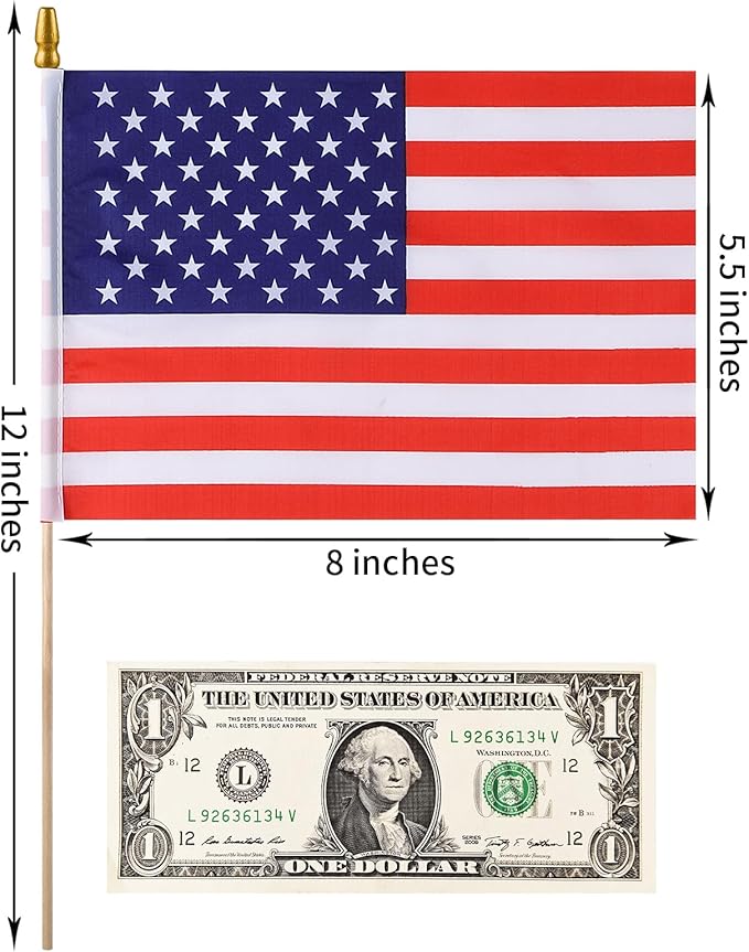 100pcs Small American Flags on Stick, Handheld 8 x 5.5 Inchs Mini American Flags with Kid-Safe Golden Spear Top, US Flags for 4th of July Decorations Outdoor, Independence Day Decorations-VerdiqueGarden