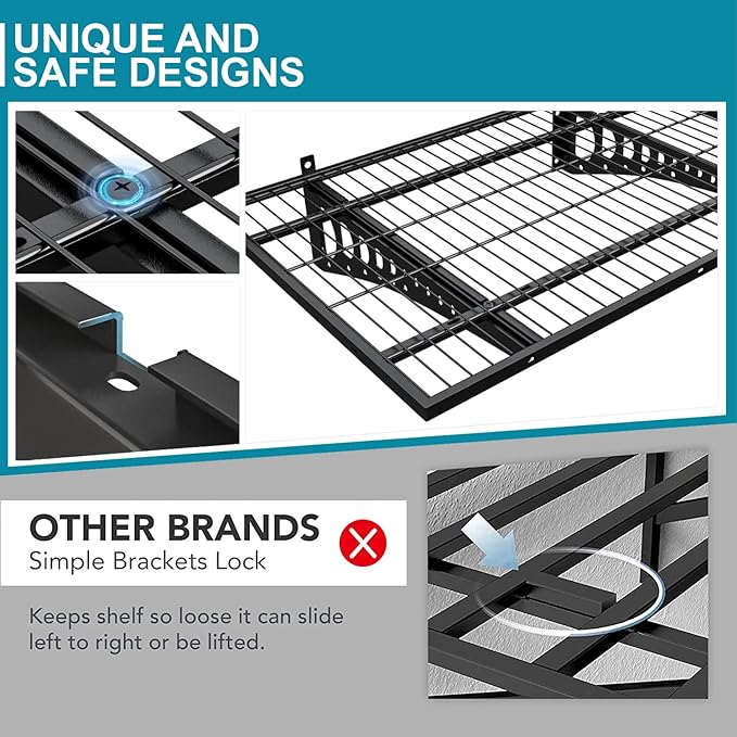 2-Pack 2×3ft Garage Wall Shelving, 24×36 inches Heavy Duty Wall Mounted Shelves, Garage Storage Shelf, 500 lbs Load Capacity, Black-VerdiqueGarden