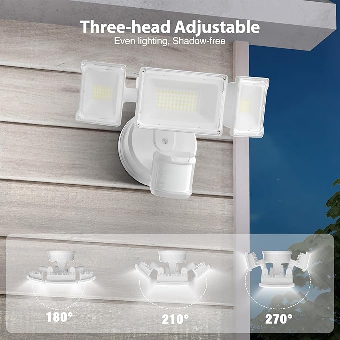 Olafus 75W Motion Sensor Outdoor Lights, 7000lm Motion Flood Light Dusk to Dawn, IP65 Waterproof LED Security Floodlights, 6500K Motion Detector Lights for Outside, White-VerdiqueGarden