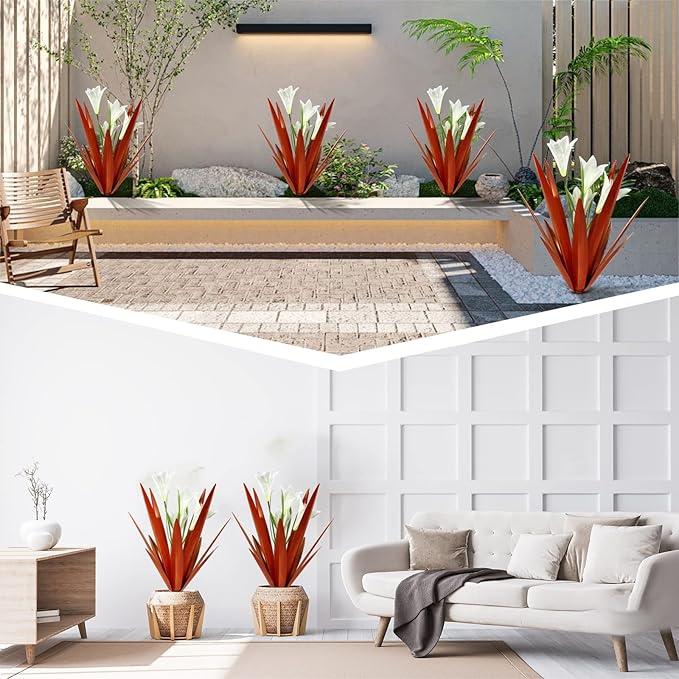 Homight Metal Agave Plant Outdoor Decoration Outdoor Garden Decoration Lily Mexican Yard Art Plant Garden Agave Lily Decorative Garden Gift… (2 Big White Lilies)-VerdiqueGarden