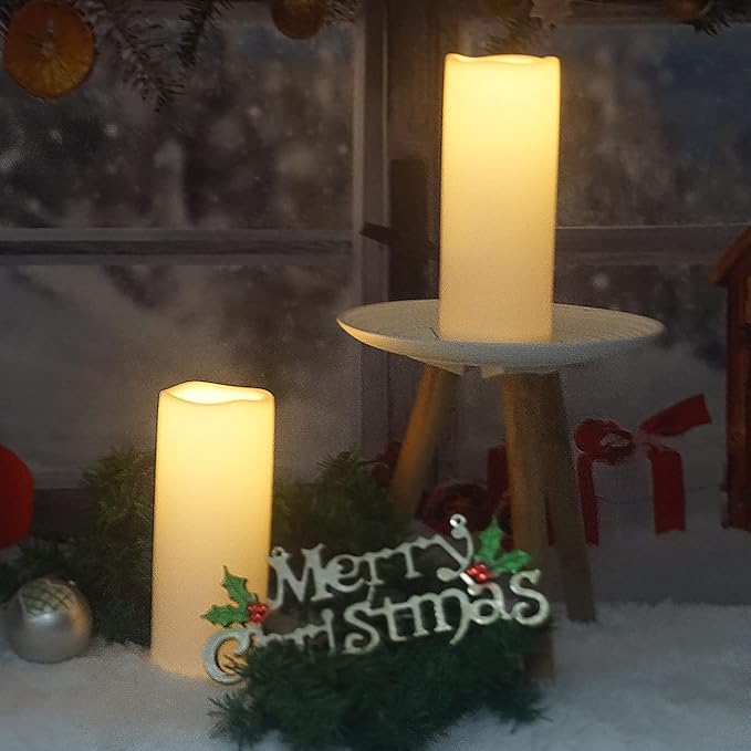 CANDLE CHOICE Waterproof Outdoor Battery Operated Flameless Candles with Remote Timer Large Tall White Plastic Bright Flickering Electric LED Pillars Lantern Patio Garden Decoration 4x10 Inches 2 Pack-VerdiqueGarden