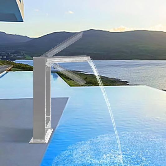 180° Rotating 304 Stainless Steel Waterfall Spillway, Swimming Pool & Garden Cascade Waterfall Fountain with Adjustable Spray Direction and Angle for Upscale Resorts, Luxury Residences-VerdiqueGarden