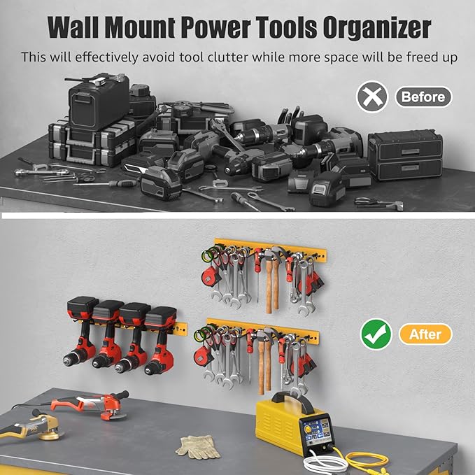 CCCEI 3 Modular Pegboard Strip Storage, Metal Peg Slat Wall Mount for Garage, Basement, Garden, Laundry Room Organization. Flexible Tool Organizer for Rake, Shovels, Crafting. Gifts for Men, Yellow.-VerdiqueGarden