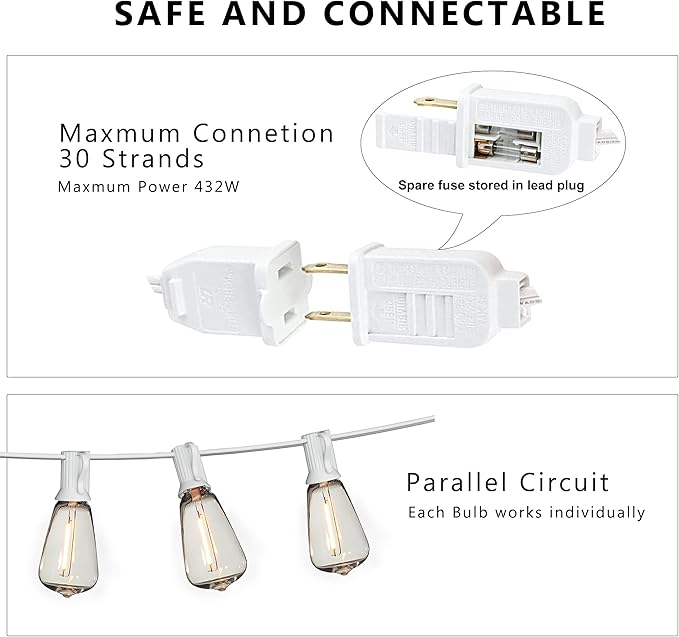 Outdoor String Lights 50FT Waterproof,LED Patio Lights Dimmable with 27 Bright Shatterproof Retro Bulbs,Vintage Edison String Hanging Lights for Outside Bistro,Backyard,Balcony,White Cable-VerdiqueGarden