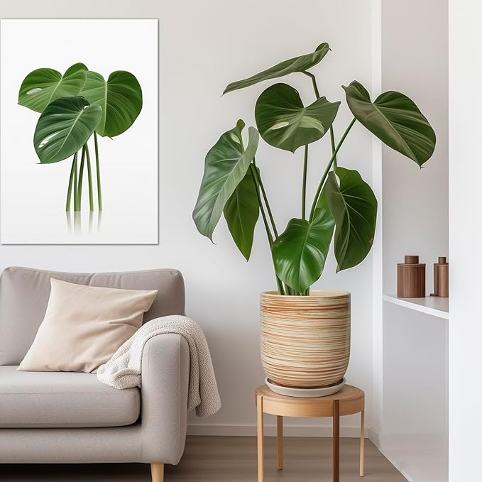 12 Inch Pots for Plants - Ceramic Planters for Indoor Plants, Large Planter Pot for Home Garden Patio Office with Drainage Hole Cylinder Flower Pot Yellow-VerdiqueGarden