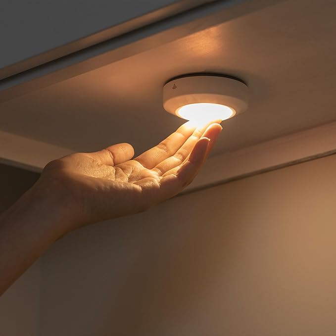 Amazon Basics LED Puck Lights, Color Changing, Battery Operated, IR Remote, 40 Lumens, 2 Pack, Wireless Stick on Lights, Under Cabinet Lighting, Ideal for Closets, and More, White-VerdiqueGarden