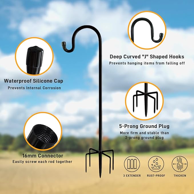 Shepherd Hooks Outdoor 48 Inches for Lanterns Heavy Duty Shepherd Stand Plant Hanger Yard Hooks for Solar Lights,Bird Feeder,Wedding,Mason Jar,Planter Pot,Adjustable Height-VerdiqueGarden