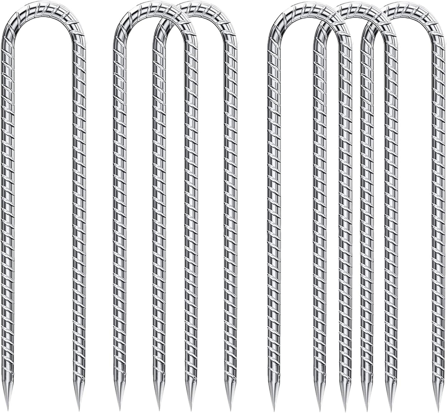 Rebar-Stakes-12-Inch-Galvanized, U Hook Trampoline Stakes 6 Pack Ground Anchors Tent Stakes Heavy Duty for Plants Anti-Rust Landscape Fabric Stakes Artificial Turf-VerdiqueGarden