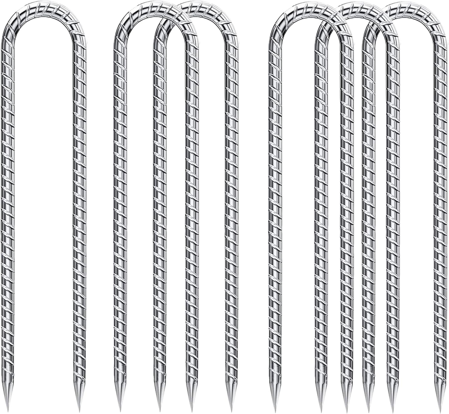 Rebar-Stakes-12-Inch-Galvanized, U Hook Trampoline Stakes 6 Pack Ground Anchors Tent Stakes Heavy Duty for Plants Anti-Rust Landscape Fabric Stakes Artificial Turf-VerdiqueGarden