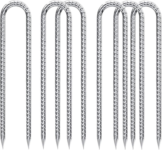 Rebar-Stakes-12-Inch-Galvanized, U Hook Trampoline Stakes 6 Pack Ground Anchors Tent Stakes Heavy Duty for Plants Anti-Rust Landscape Fabric Stakes Artificial Turf-VerdiqueGarden