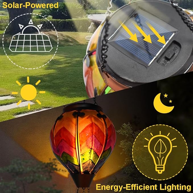 Hot Air Balloon Solar Lantern with Flickering Flame Hanging Solar Lanterns Outdoor Lights Waterproof Lanterns Decorative Garden Patio Yard Party Decor Wavy-Colorful + Sunflower-VerdiqueGarden