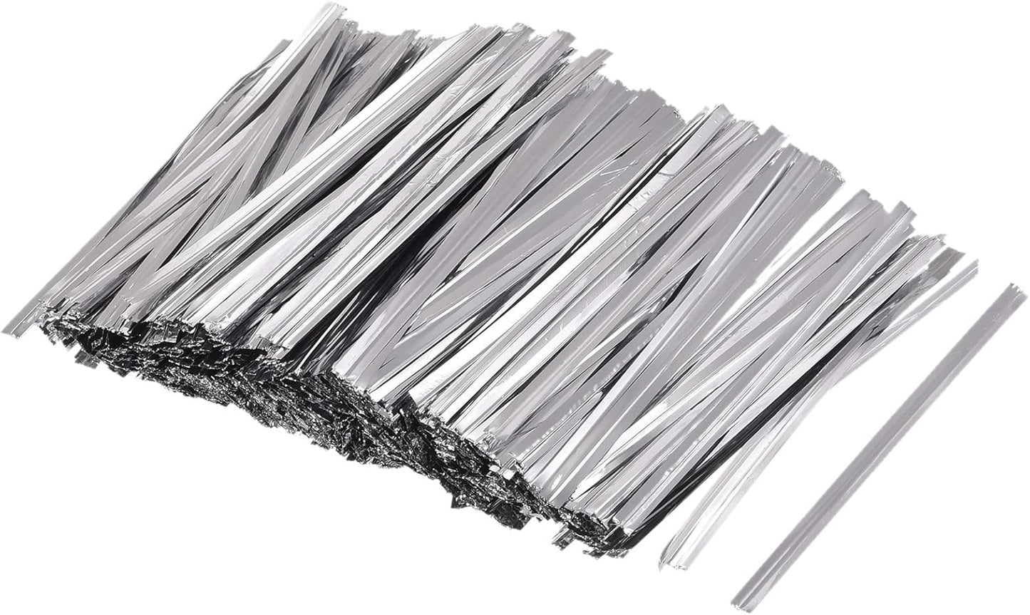MECCANIXITY Foil Twist Ties 3" 8cm Metallic Plastic Closure Tie for Tying Bread, Candy, Cookies, Gift Bags Arts Crafts Ties Silver Tone Pack of 750-VerdiqueGarden