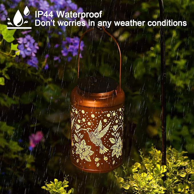 2 Pack Hummingbird Solar Lanterns Outdoor Waterproof Hanging Solar Lights, Birthday Gifts for Women, Men, Mom, Mothers Day Gifts, Outside, Patio, Outdoor, Yard, Lawn, Balcony-VerdiqueGarden