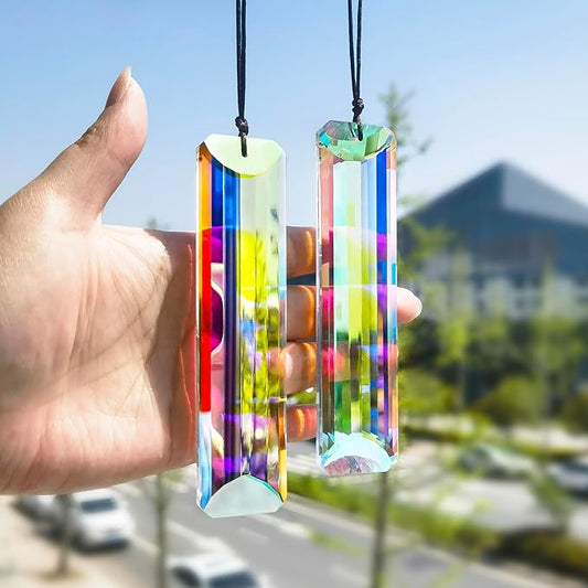 HDCRYSTALGIFTS 2pcs 120mm/5'' Large Crystal Sun Catcher Prisms Hanging for Window,AB Crystals for Suncatchers,Rainbow Maker Rectangle Crystal Stick Prisms for Balcony,Kitchen,Garden Decoration-VerdiqueGarden